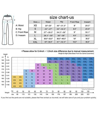 Yoga Pants Sizing Chart