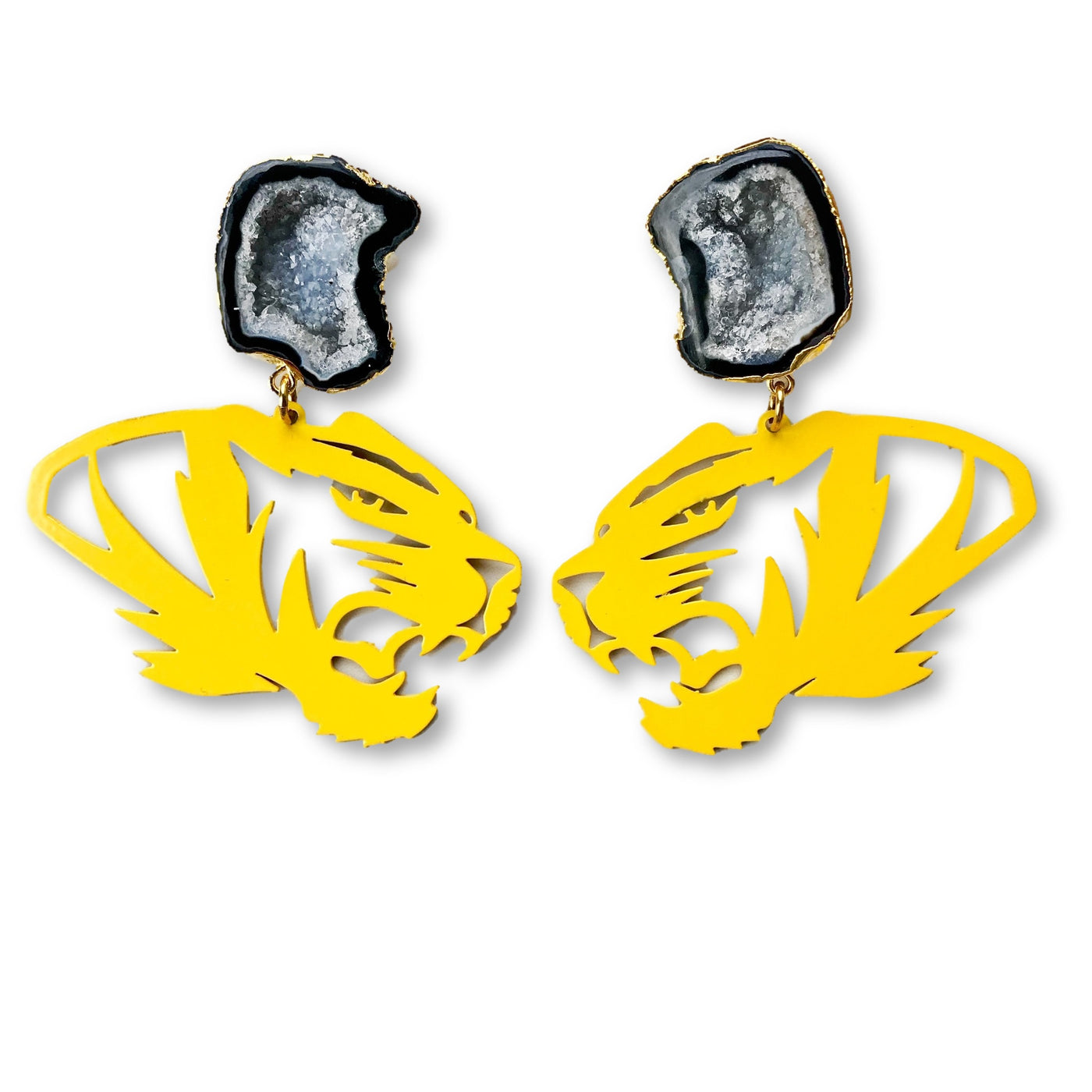 Mizzou Yellow Tiger Earrings with Black Geode