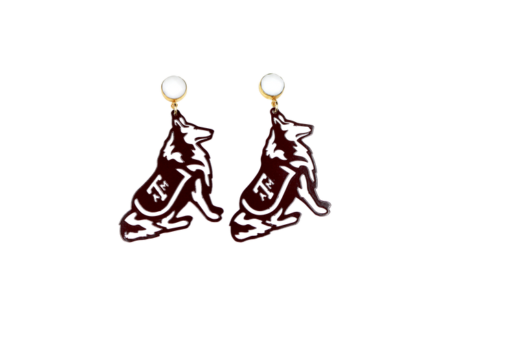 Texas A&M Maroon Reveille Earrings with White Agate