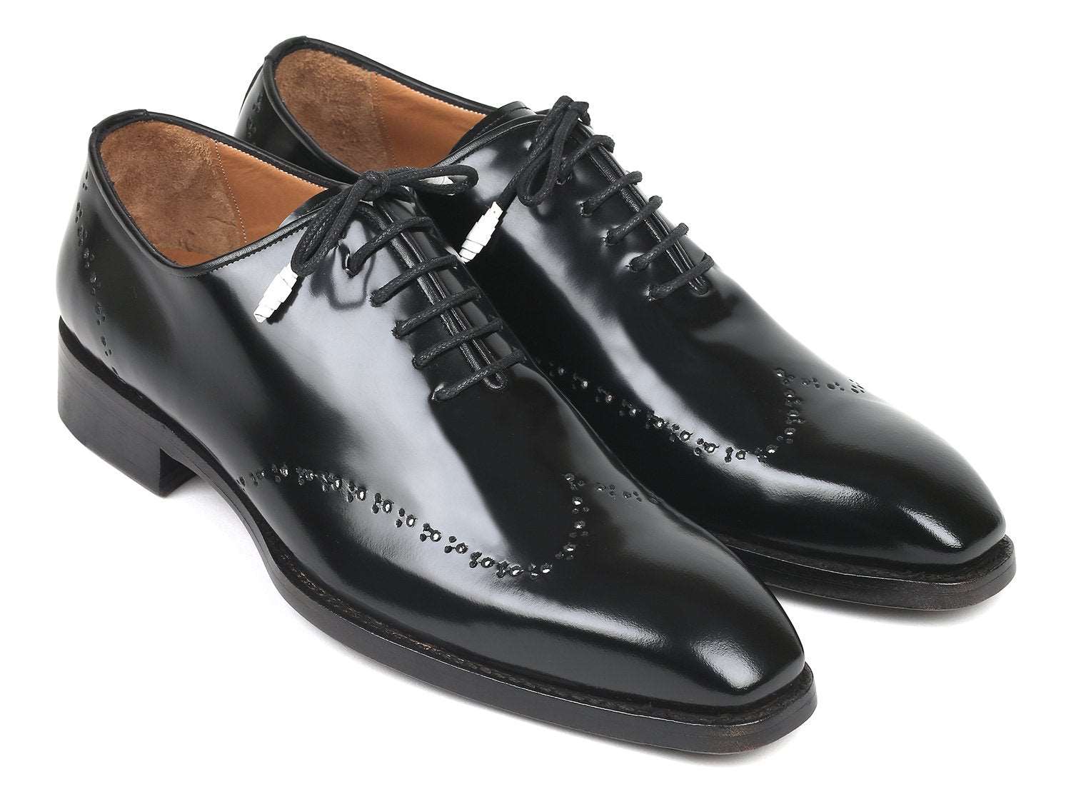 Paul Parkman Black Polished Leather Wingtip Oxfords