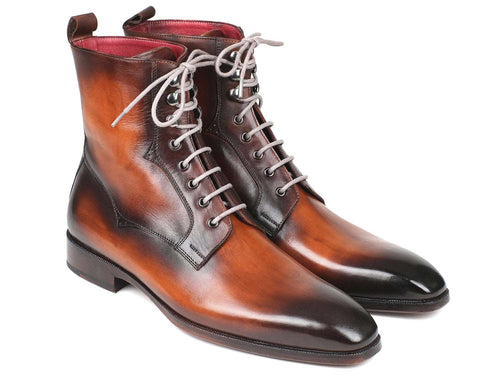 Paul Parkman Brown Burnished Leather Lace-Up Boots