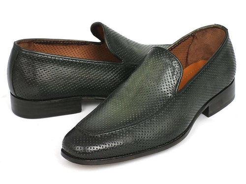Paul Parkman Green Perforated Leather Loafers