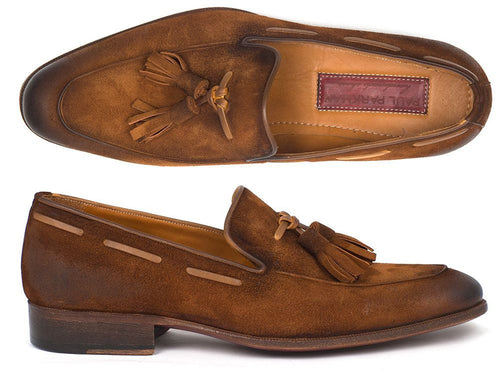 Paul Parkman Brown Antique Suede Tassel Loafers