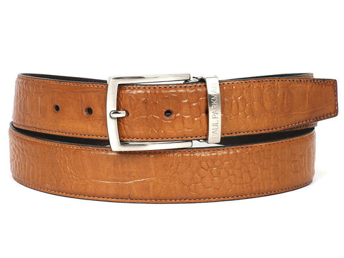 Paul Parkman Men's Camel Croc Embossed Belt