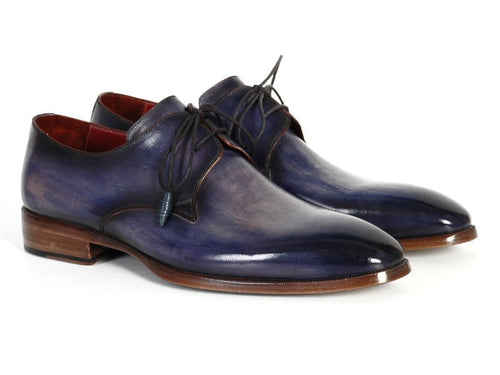 Paul Parkman Men's Blue Hand-Painted Derby Shoes