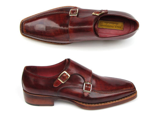 Paul Parkman Men's Handcrafted Burgundy Monkstrap Shoes