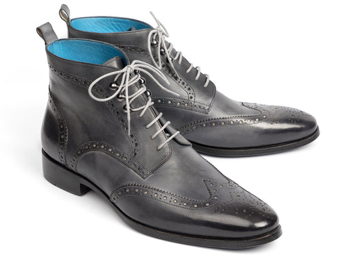 Paul Parkman Gray Hand-Painted Wingtip Ankle Boots