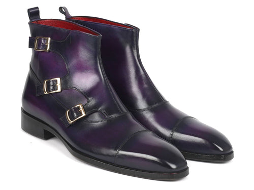 Paul Parkman Purple Leather Triple Monkstrap Boots