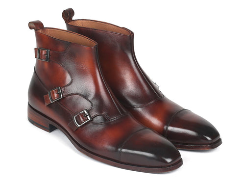 Paul Parkman Brown Leather Triple Monkstrap Boots