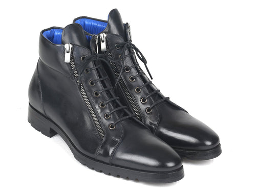 Paul Parkman Black Leather Side Zipper Boots