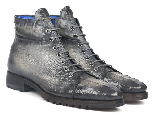 Paul Parkman Gray Croco Leather Boots