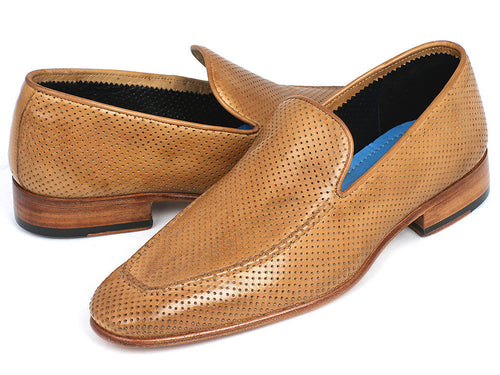 Paul Parkman Beige Perforated Leather Loafers