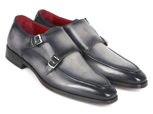 Paul Parkman Men's Gray Leather Monkstrap Shoes