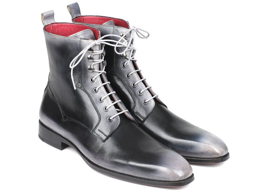 Paul Parkman Gray Leather Lace-Up Boots