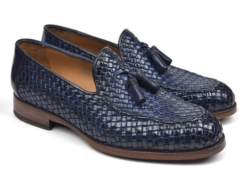 Paul Parkman Navy Woven Leather Loafers