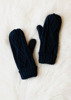 Navy Cable Knit Mittens - White Giraffe Boutique
