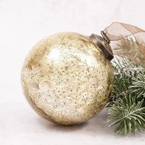 4" Extra Large Gold Crackle Glass Christmas Bauble - White Giraffe Boutique