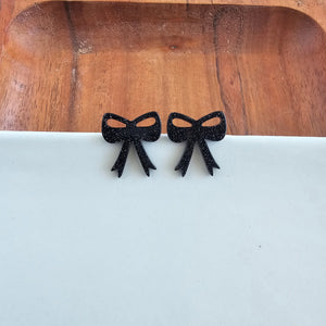 Black Glitter Bow Earrings - White Giraffe Boutique