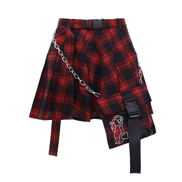 Red plaid pleated skirt KF9557 – unzzy