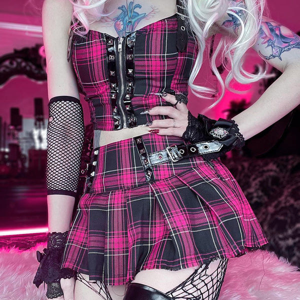 pink plaid skirt punk