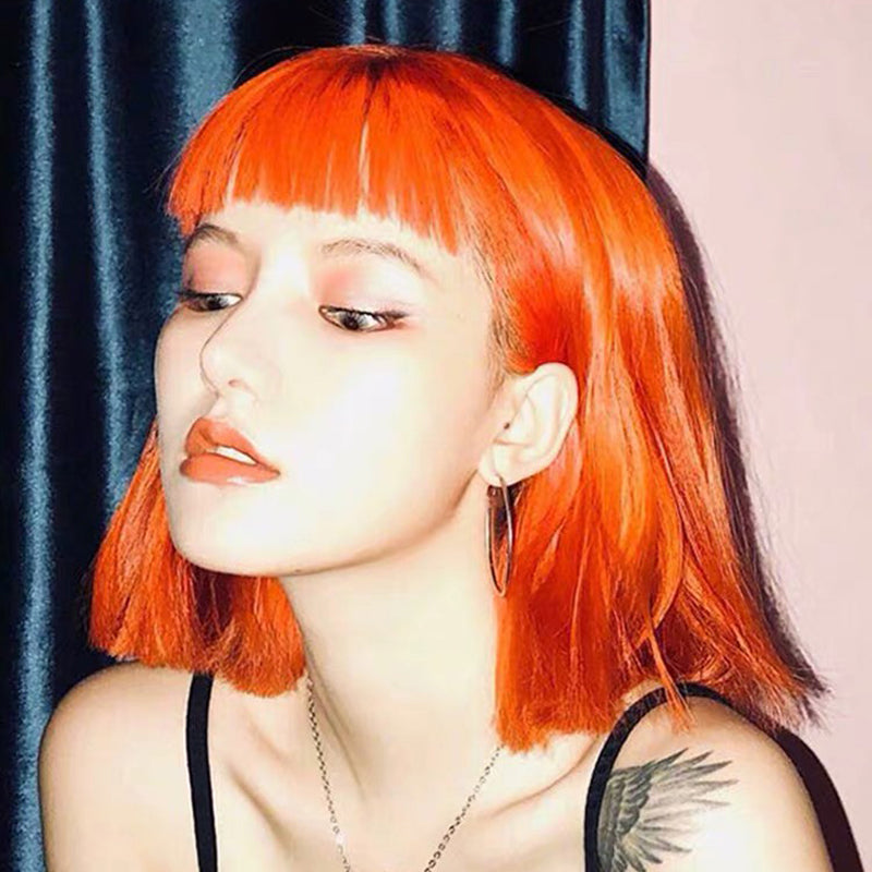 short orange wig with bangs