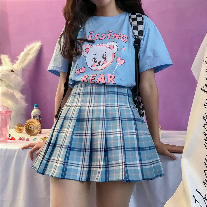 Blue plaid pleated skirt KF90728 – unzzy