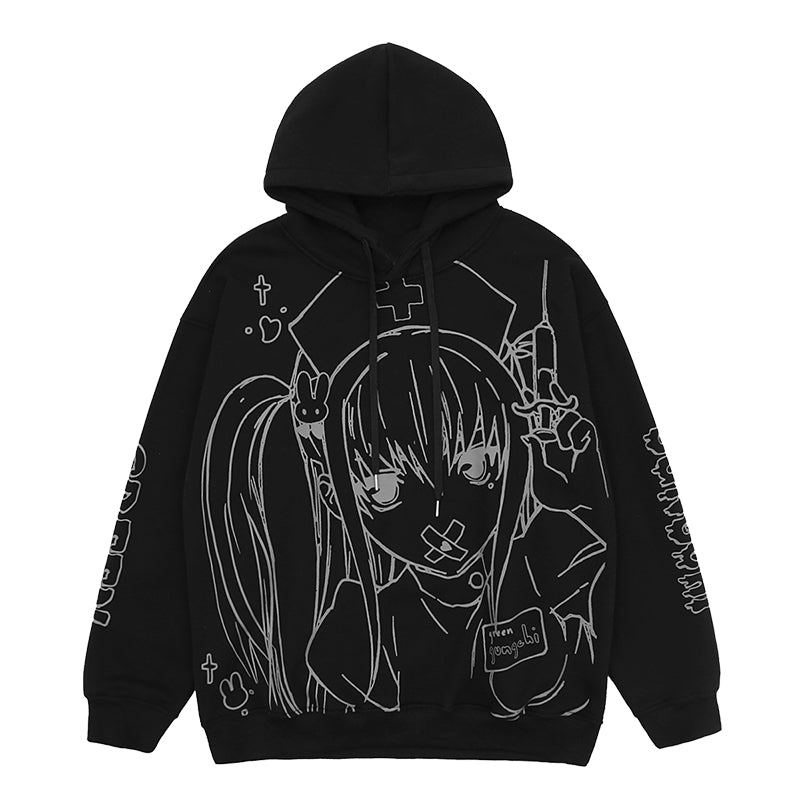Anime print hooded sweatshirt KF24049 – unzzy