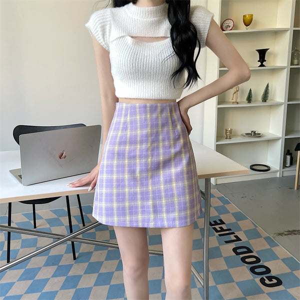 Purple Plaid Skirt KF90772 – unzzy