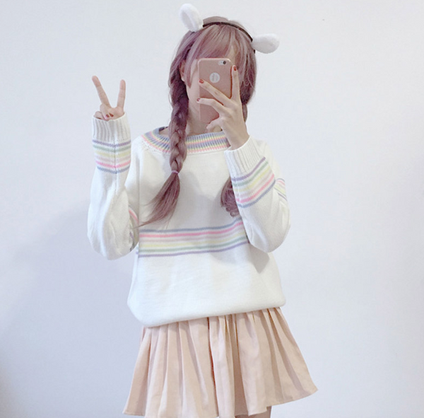 Pastel Rainbow Knitted Sweater KF40088 – unzzy