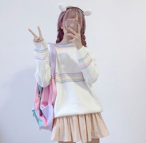Pastel Rainbow Knitted Sweater KF40088 – unzzy