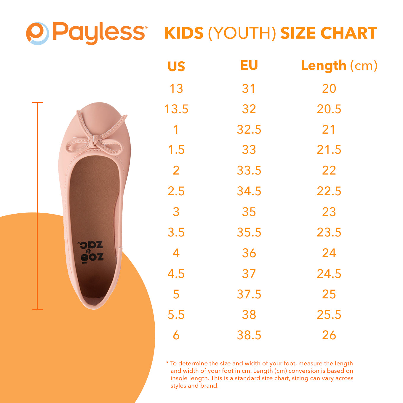 Children's shoe size sales width chart