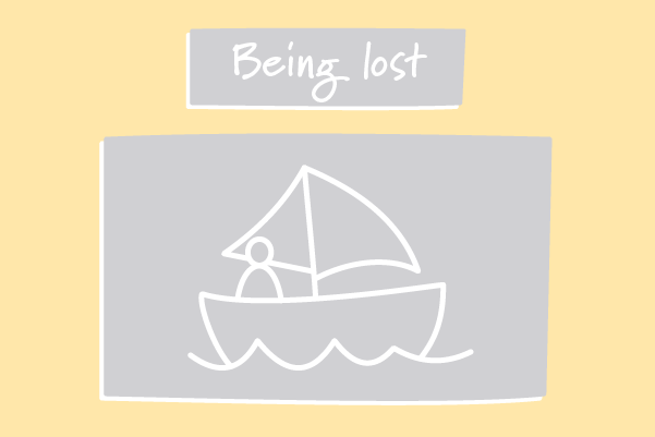 A person exploring in a sailing boat. Illustration.