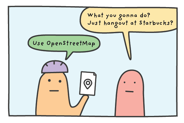 A cyclist telling a friend he will use OpenStreetMap on his Garmin while in Japan.