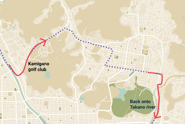 The final part of the route taking you past Kamigano golf course and back onto the Takano river.