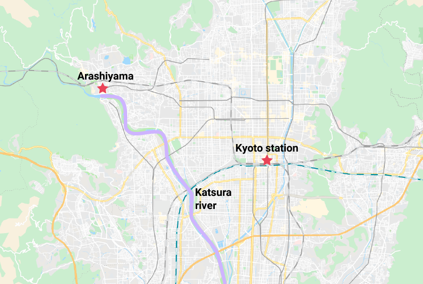 Illustration of Kyoto showing where the Katsura river is.