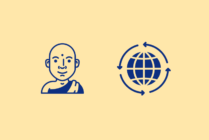 Ilustración de un monje y un globo terráqueo que representa a los monjes maratonianos.
