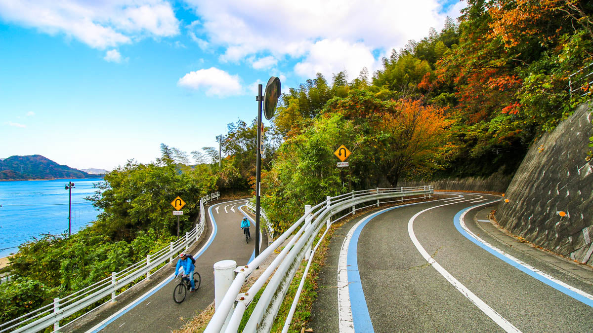 Beautiful views and cycling paths along the Shimanami kaido cycling route.