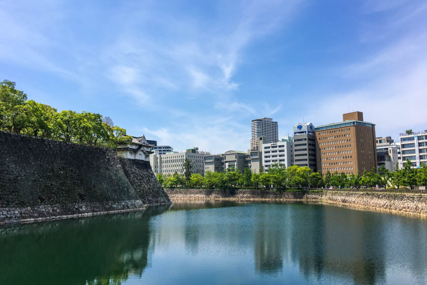 The side of Osaka castle on the way to Nanko ferry terminal.