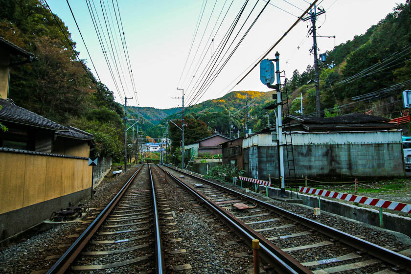 The view looking up the train tracks next to route 1 near Otsu station, Japan.