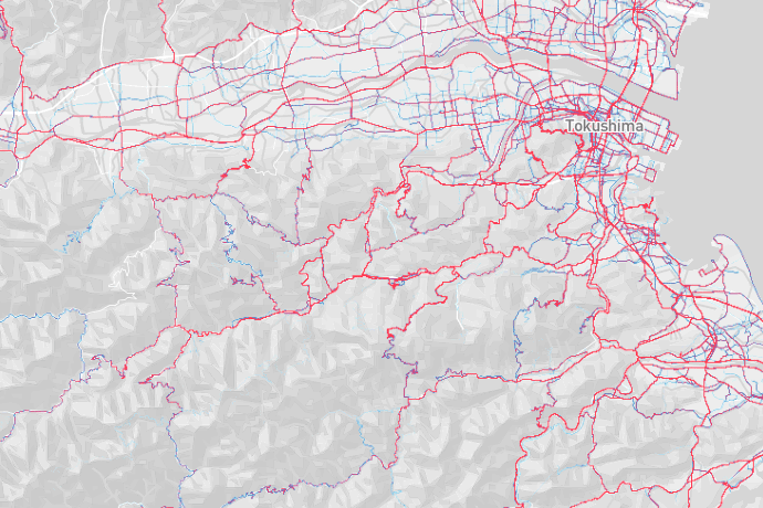 The Strava heatmap of Tokushima in Shikoku, Japan.