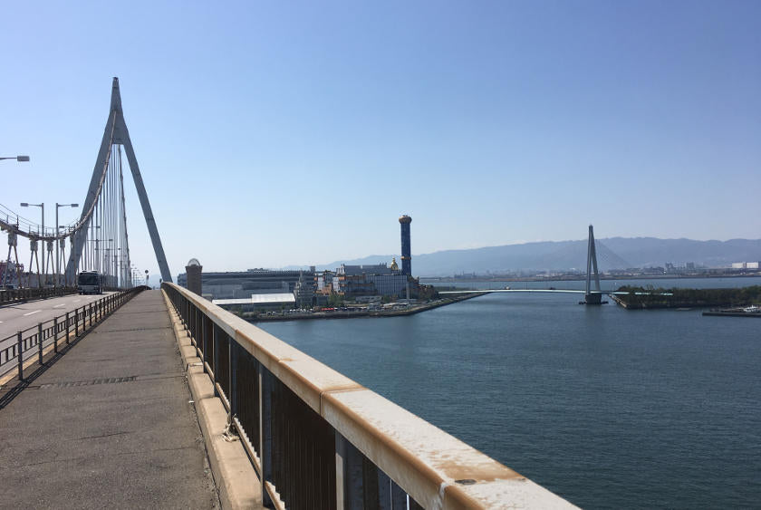 Cycling the Osaka harbour route.