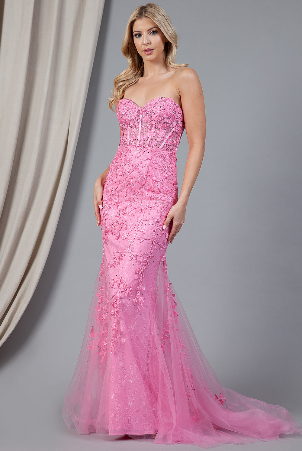 Crystal Studded Lace Mermaid Strapless Cut Outs Long Prom CDA1211