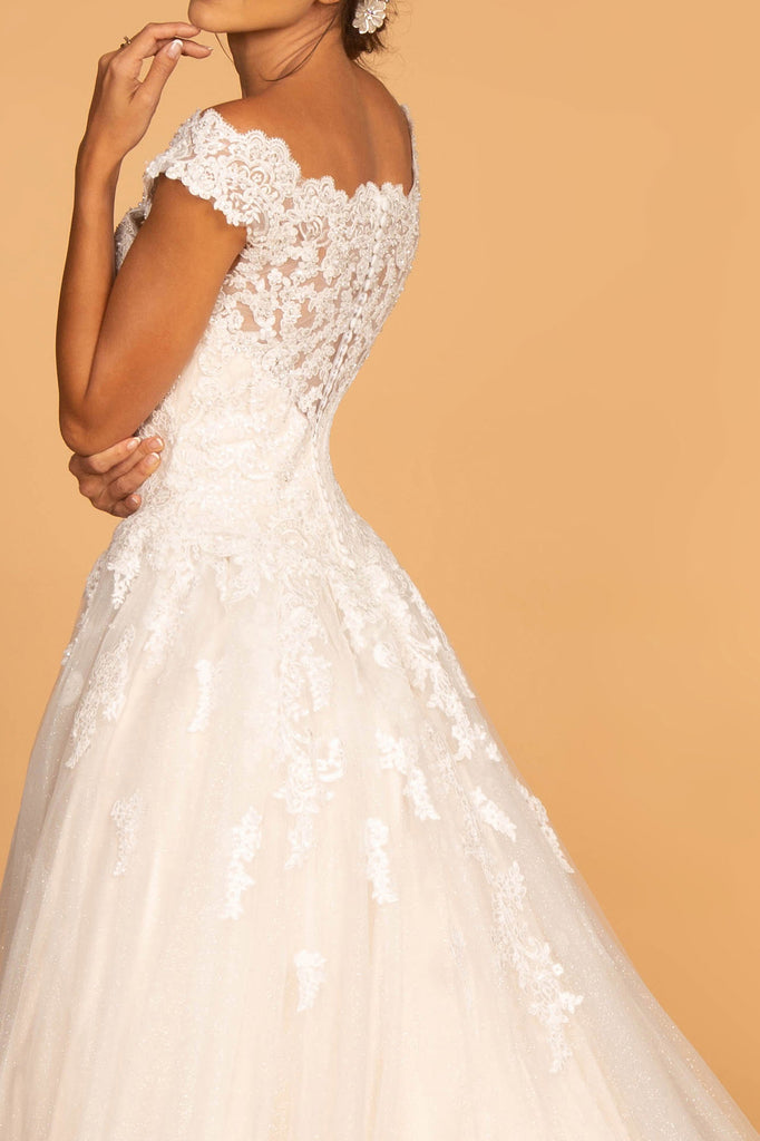 Boat-Neck Embroidered Mesh A-Line Wedding Gown GLGL2596