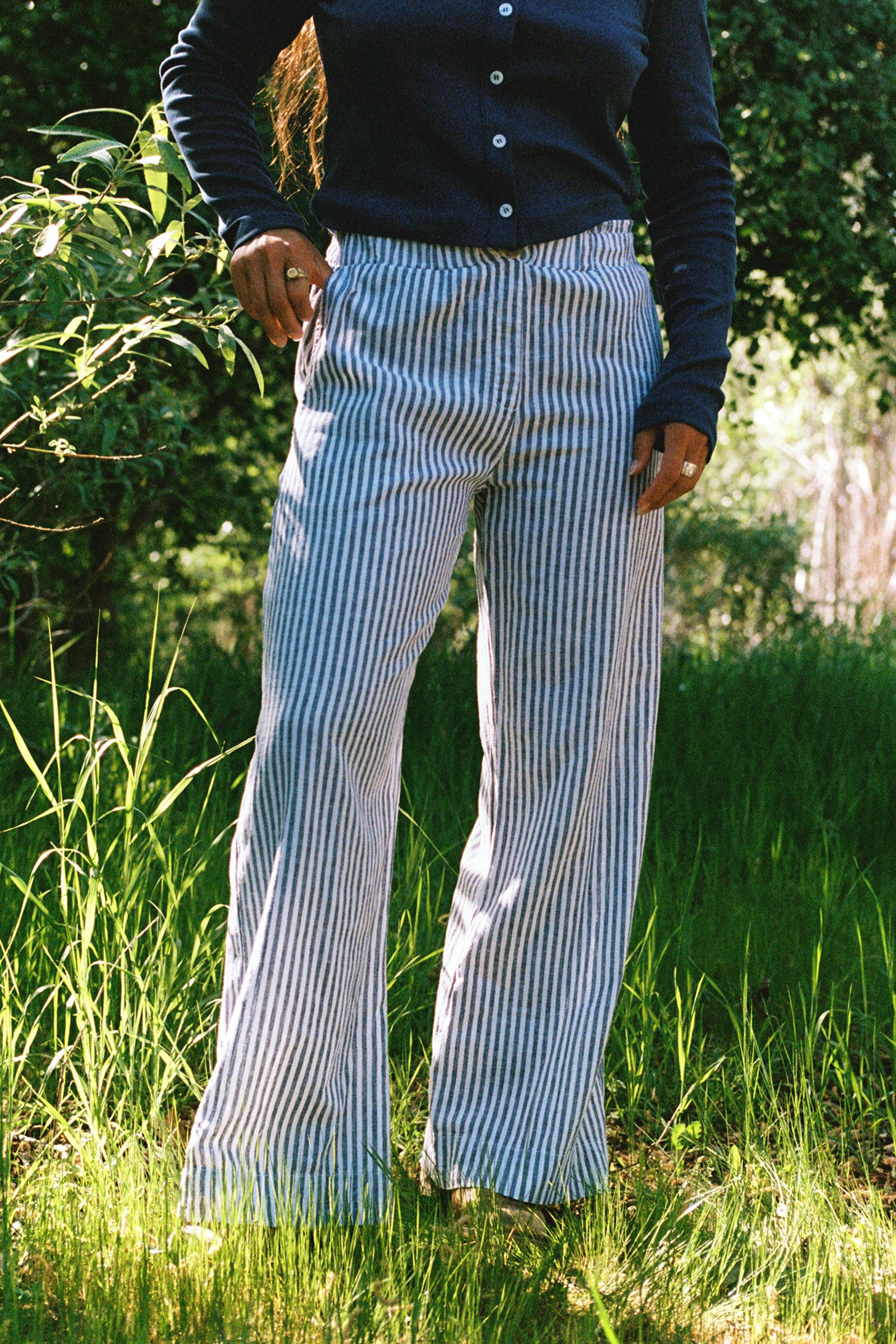 Washed Stripe Trouser | Navy Stripe