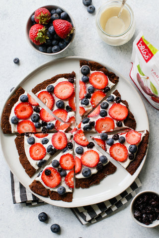 Chocolate Greek Yogurt Protein Pancake Pizza With Berries & Cherries