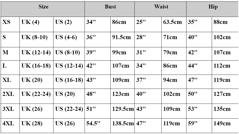 ADULT SIZE CHART – Heritage Clothings