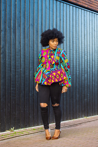 TIWA MULTICOLOURED PEPLUM TOP - Heritage Clothings