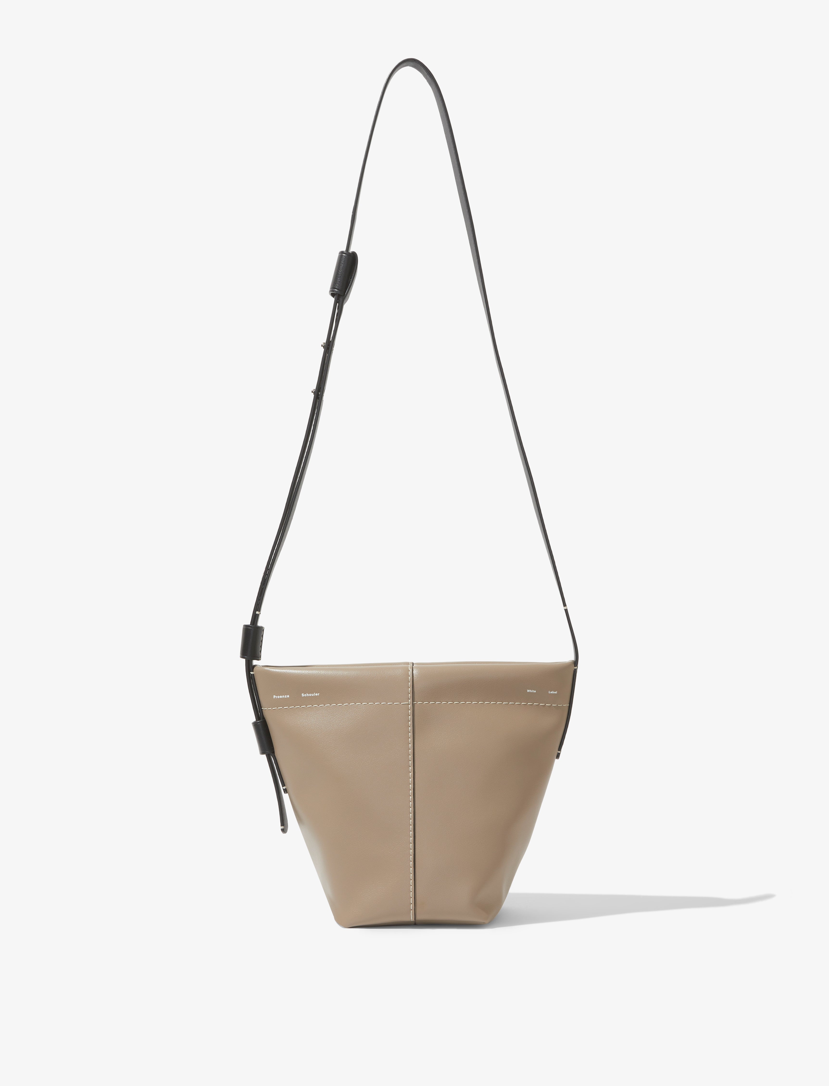 BROOKLYN MINI BUCKET BAG, CIMENT/WHITE CALFSKIN