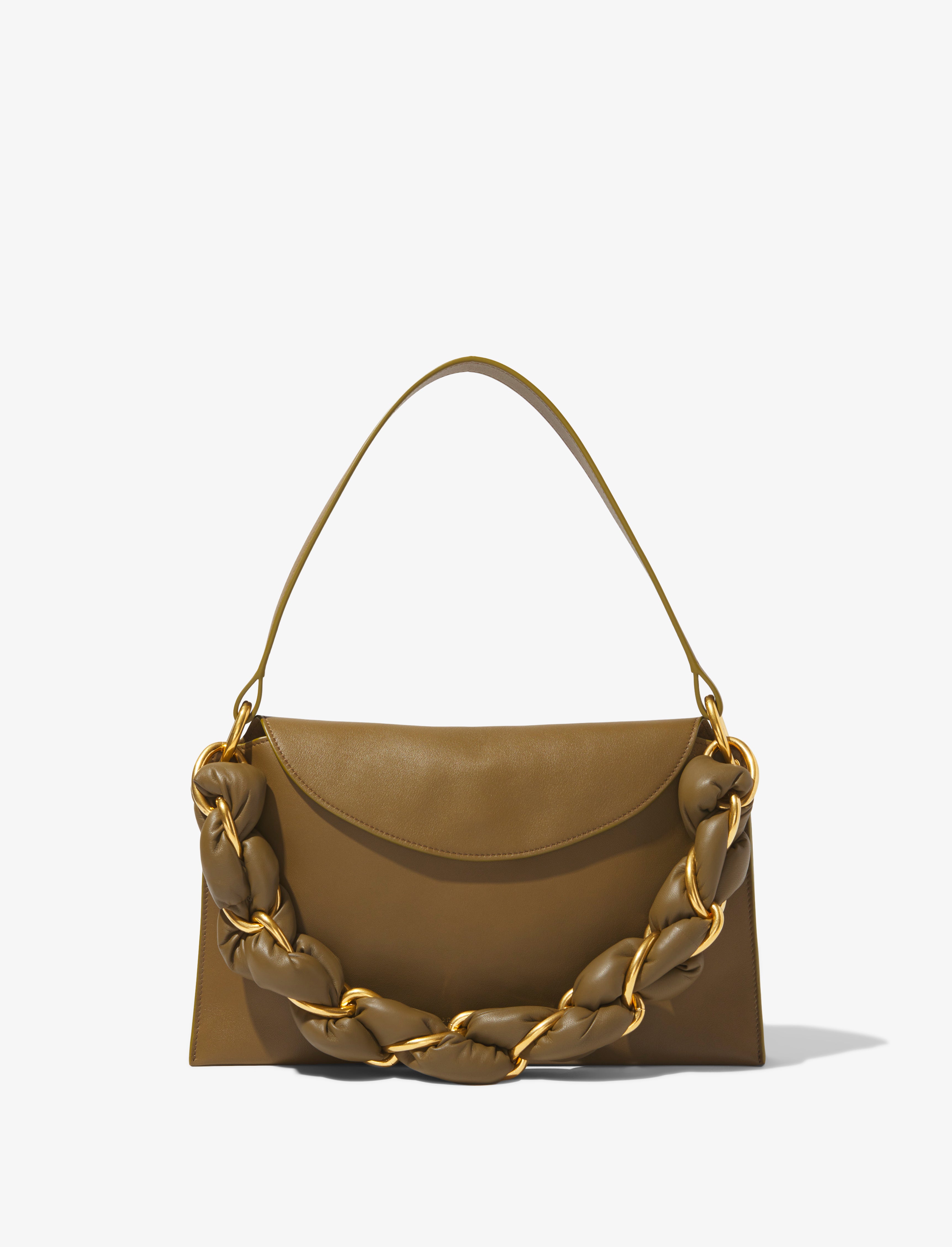 Truffle shoulder bag with gold hardware and chain strap in black