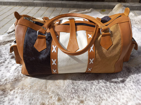 cowhide weekender bag